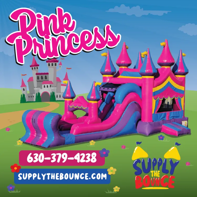 Pink Princess Bounce House & Dual Lane Slide Combo (Wet/Dry)